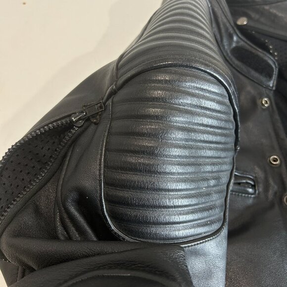 Vtg Teknic Black Leather Motorcycle Jacket Men’s Sz 40/50 Padded Biker Cafe Race - Picture 12 of 14